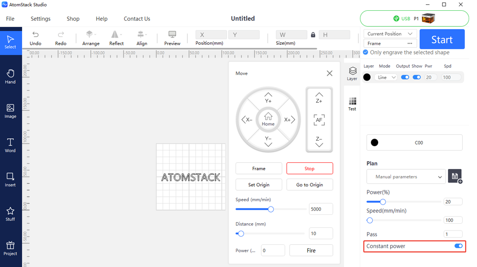 Constant power setting in AtomStack Studio