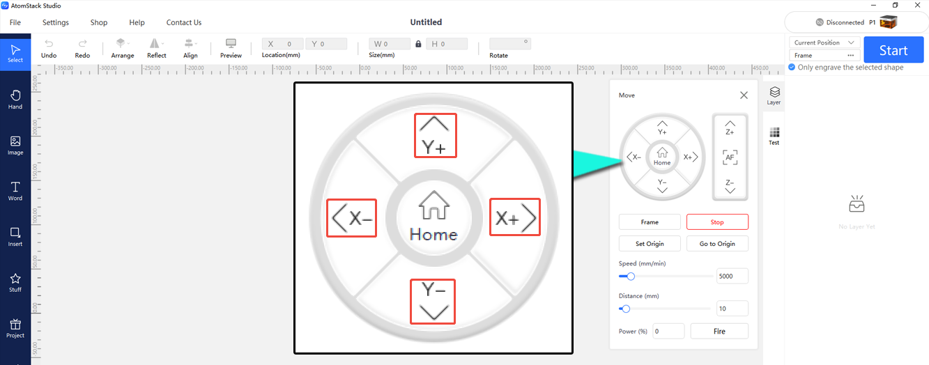 Software movement buttons (AtomStack Studio)