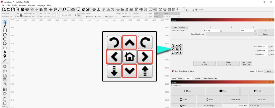 Software movement buttons (LightBurn)